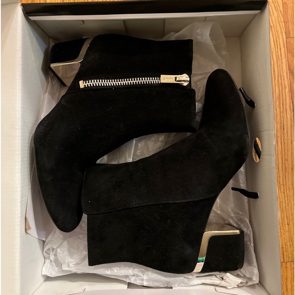 Dkny Shoes Dkny Crosbi Ankle Bootie Black Suede With Gold Hardware